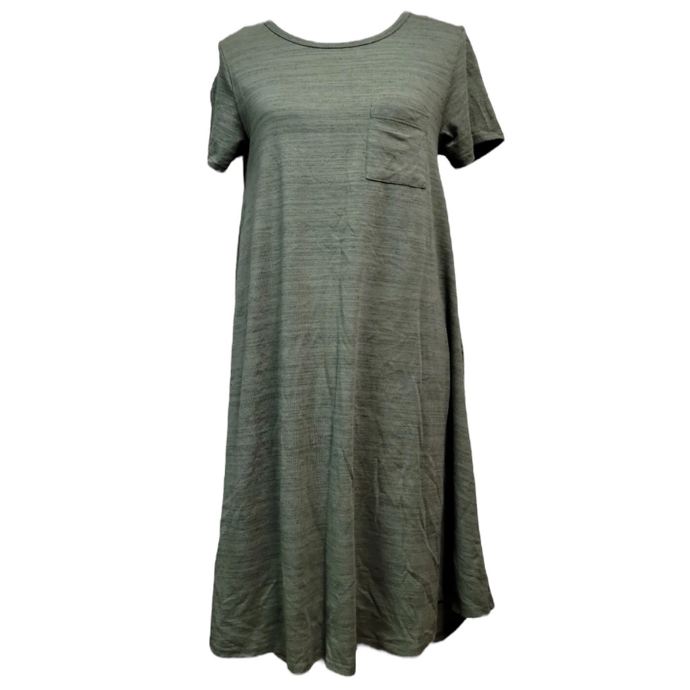 LULAROE Carly Swing Hi-Lo Hem Shirt Dress Teal Green Marled Jersey Size Medium